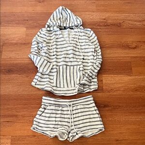 Old Navy Striped Hoodie and Shorts Set - White and Blue